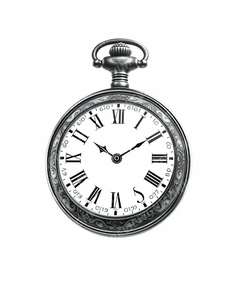 Clock tattoo design in the Black & Grey Realism style — AI-generated concept 2 by DesignMyInk