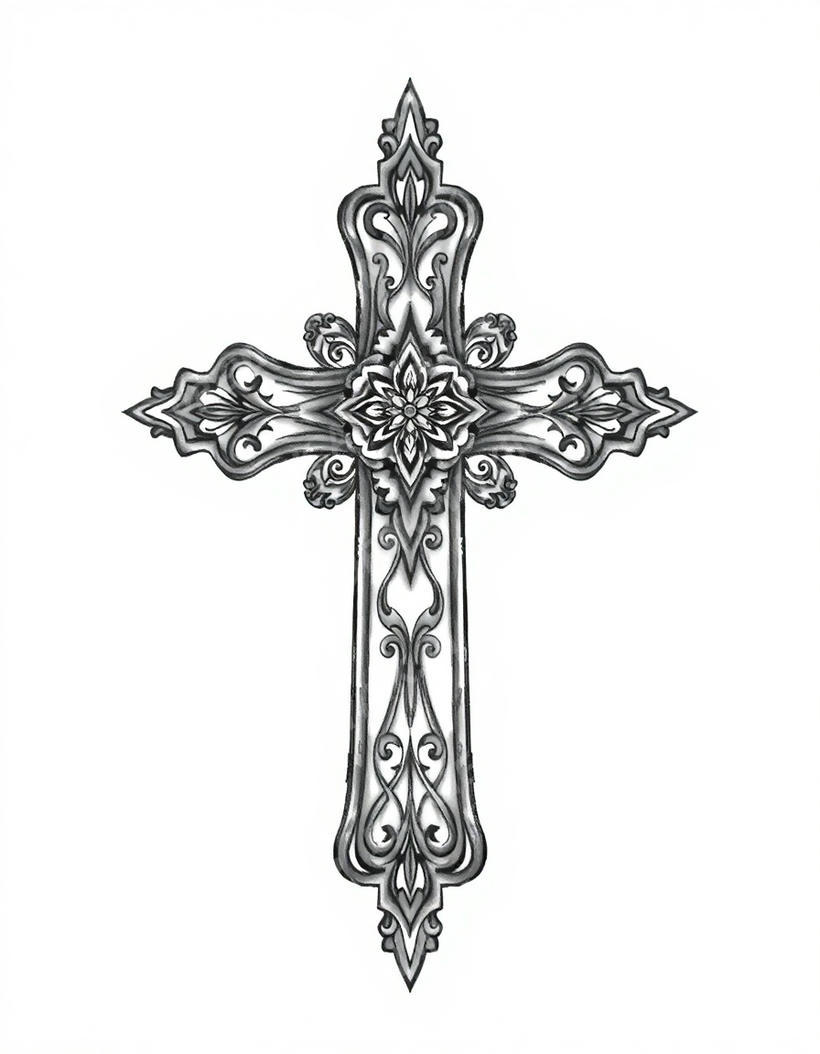 Cross tattoo design in the Black & Grey Realism style — AI-generated concept by DesignMyInk