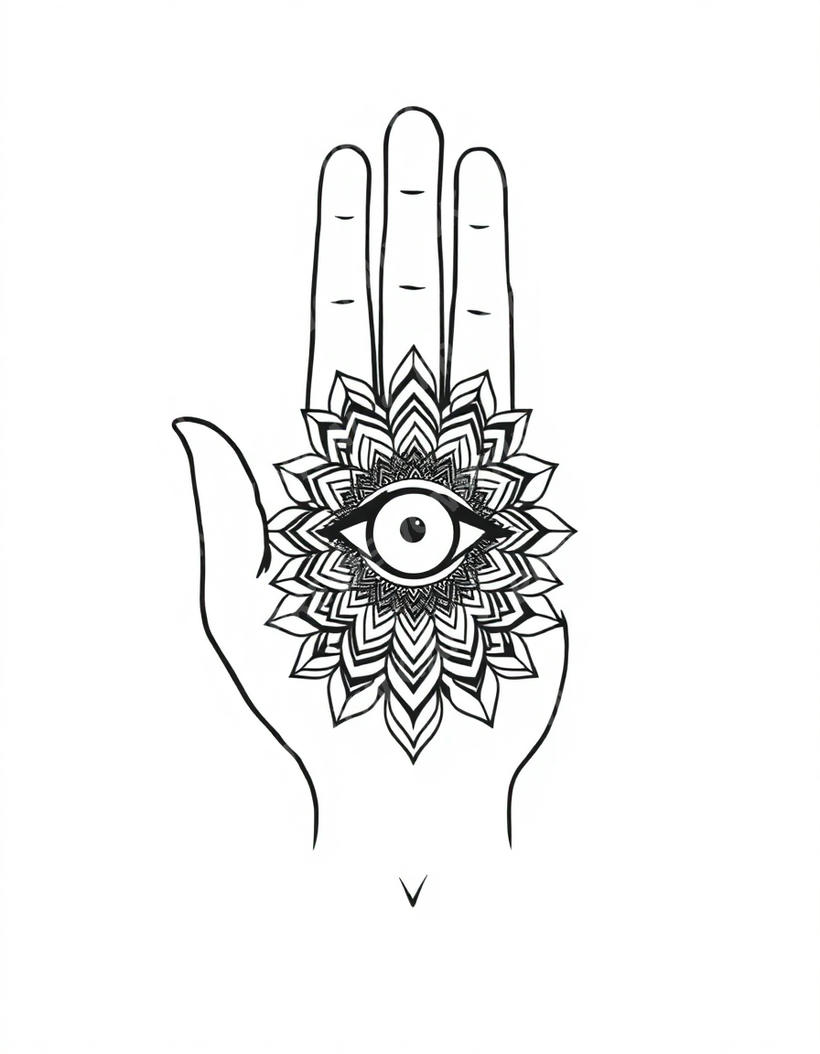 Hamsa tattoo design in the Dotwork / Geometric style — AI-generated concept 2 by DesignMyInk