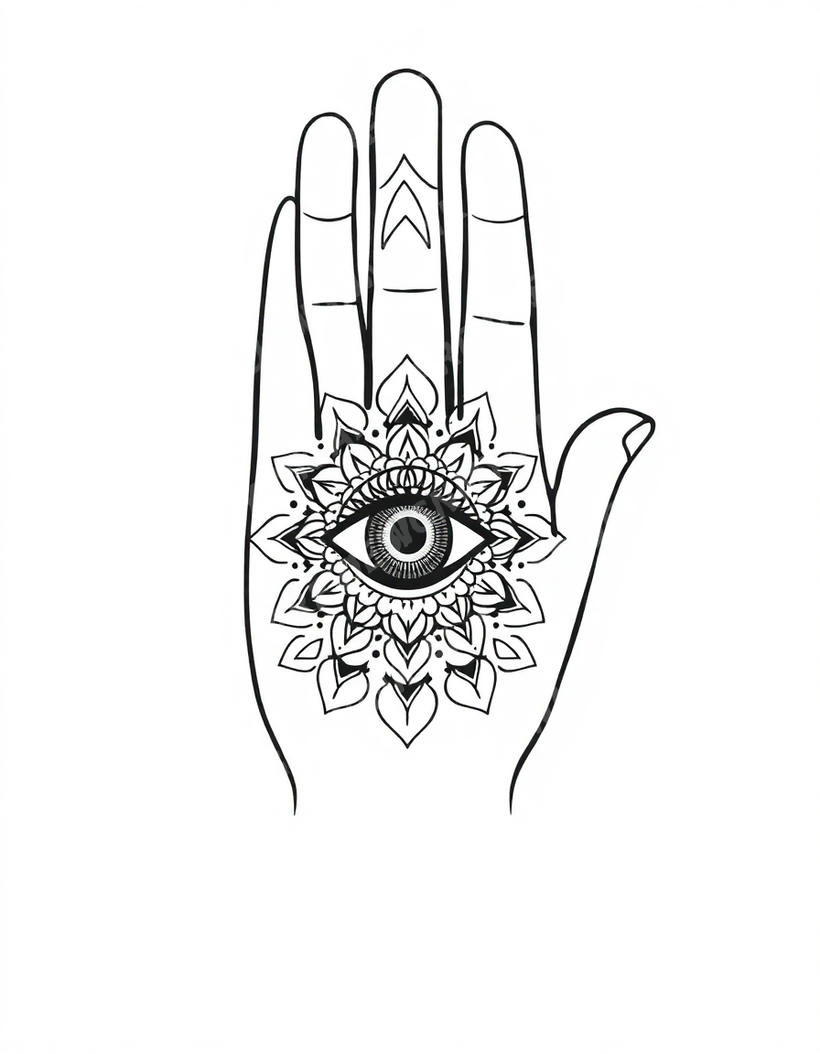 Hamsa tattoo design in the Dotwork / Geometric style — AI-generated concept 3 by DesignMyInk
