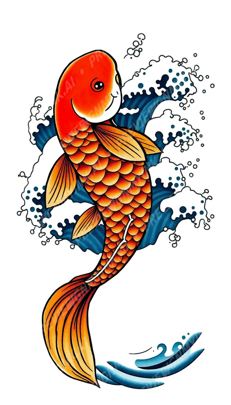 Koi Fish tattoo design in the Japanese (Irezumi) style — AI-generated concept 4 by DesignMyInk