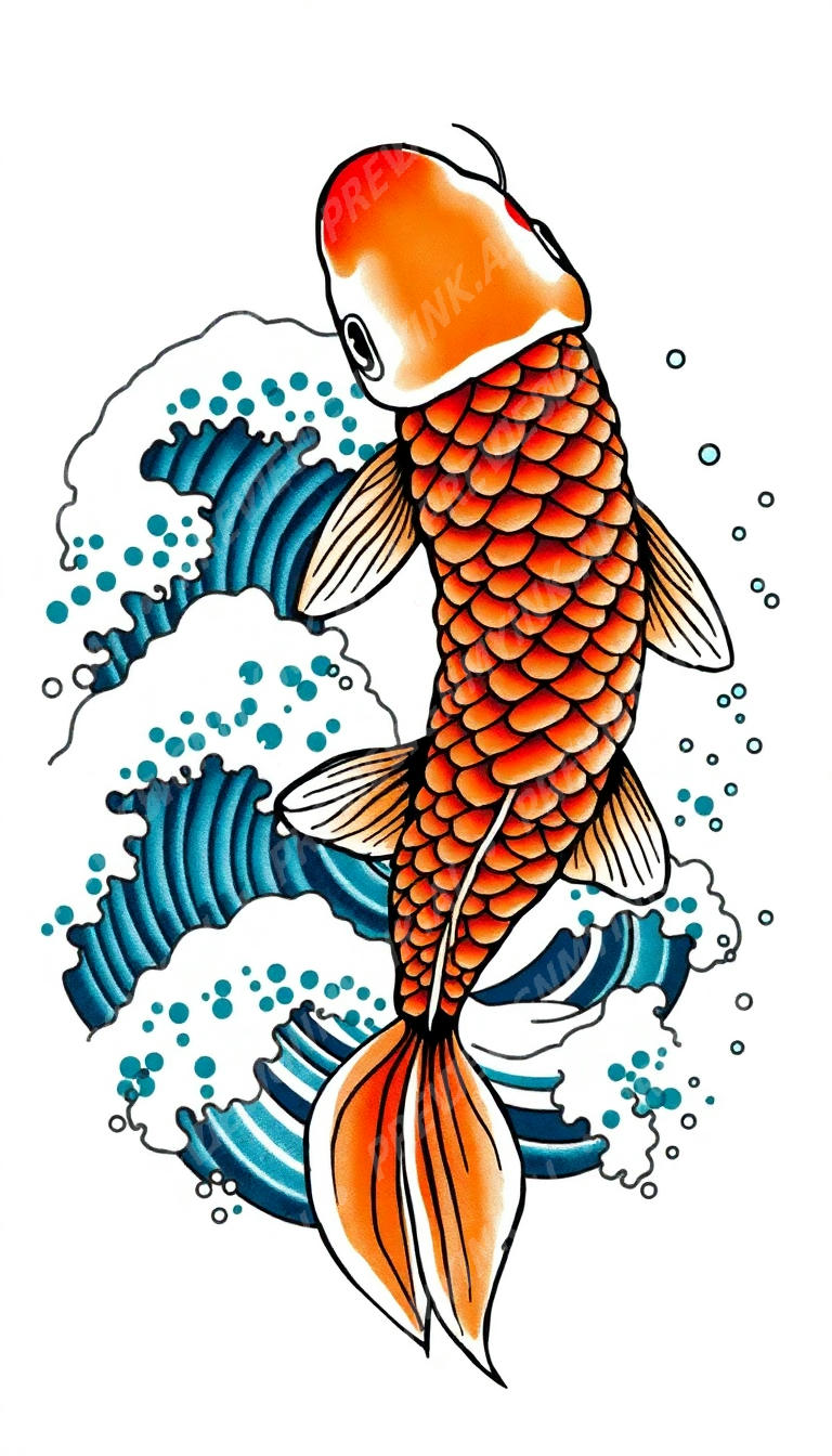 Koi Fish tattoo design in the Japanese (Irezumi) style — AI-generated concept 6 by DesignMyInk