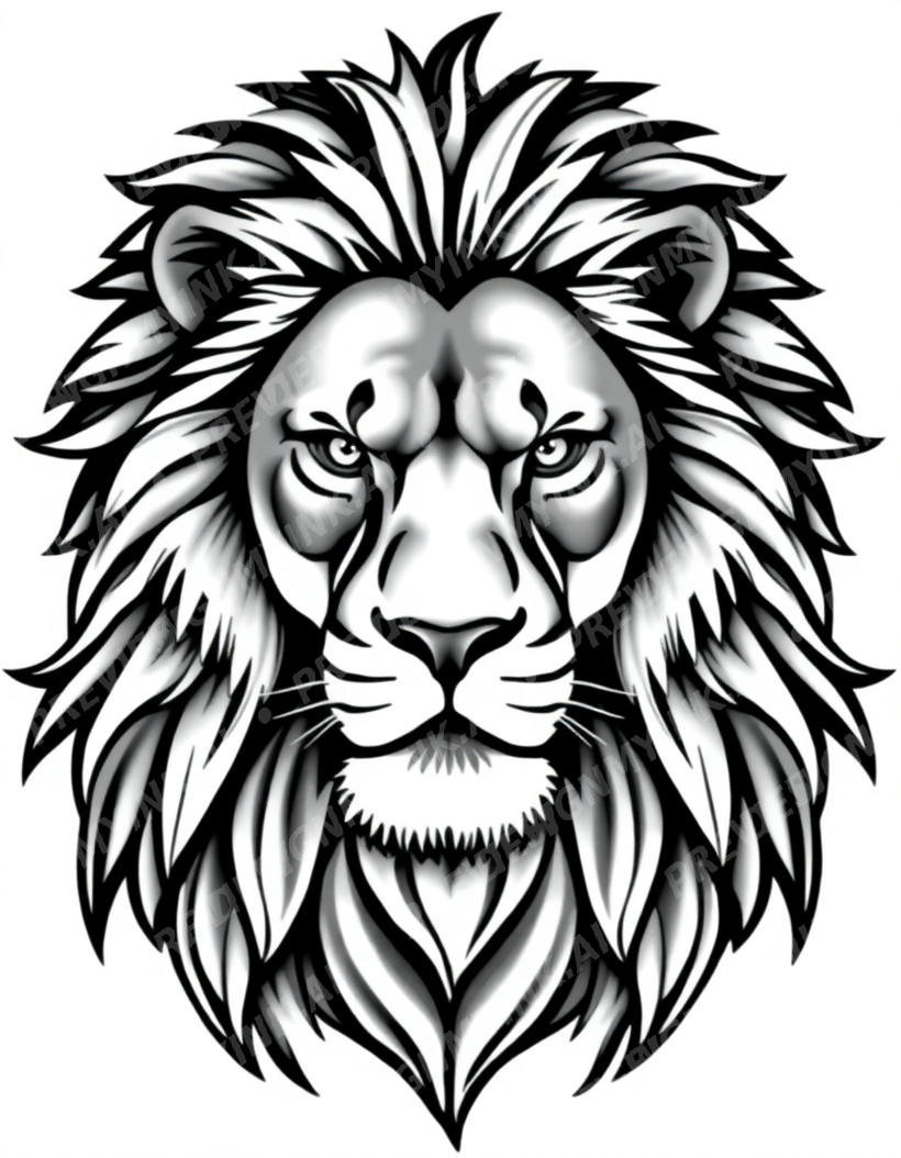 Lion tattoo design in the Black & Grey Realism style — AI-generated concept 3 by DesignMyInk