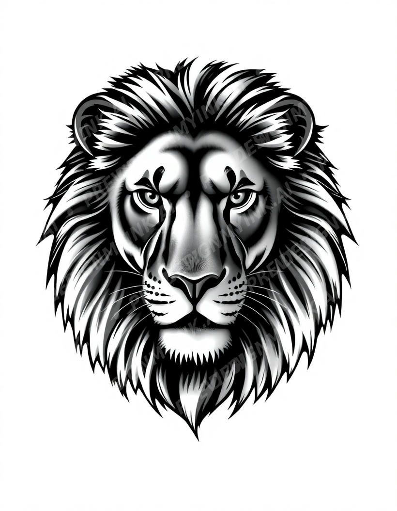 Lion tattoo design in the Black & Grey Realism style — AI-generated concept 6 by DesignMyInk