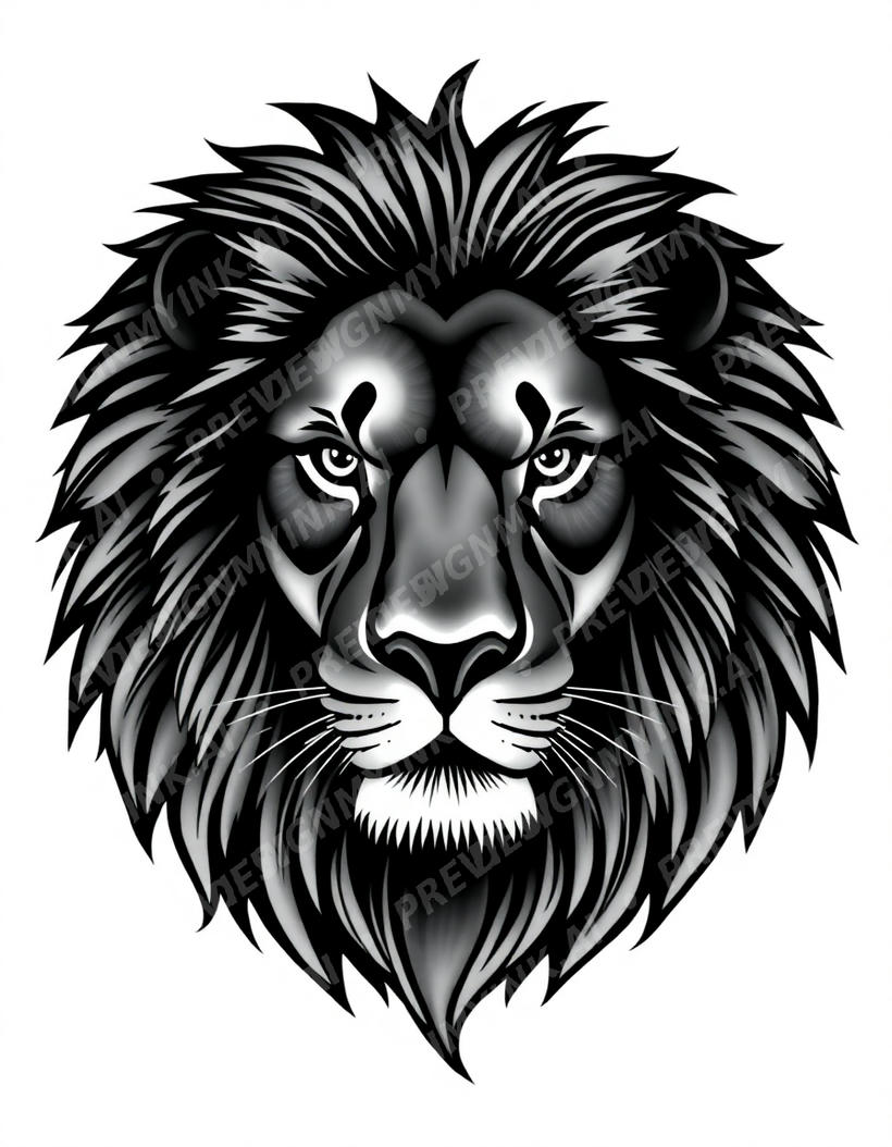 Lion tattoo design in the Black & Grey Realism style — AI-generated concept 7 by DesignMyInk