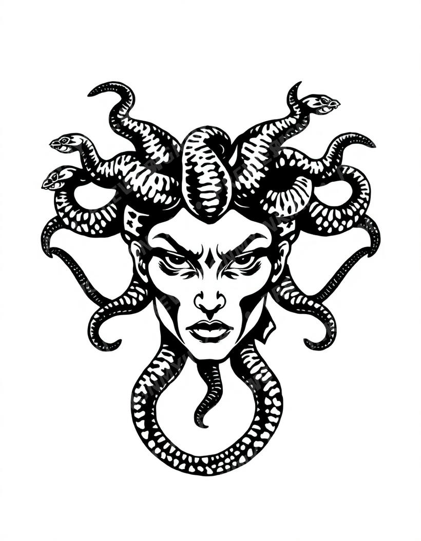 Medusa tattoo design in the Blackwork style — AI-generated concept by DesignMyInk