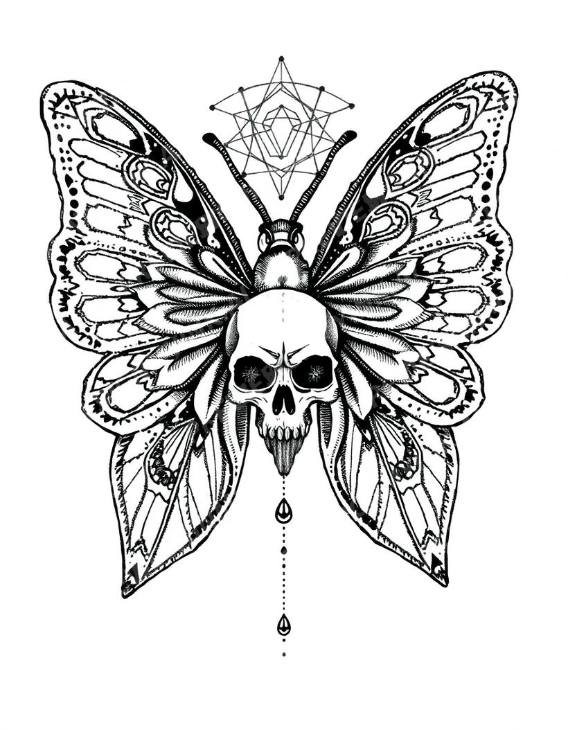 Moth tattoo design in the Dotwork / Geometric style — AI-generated concept by DesignMyInk