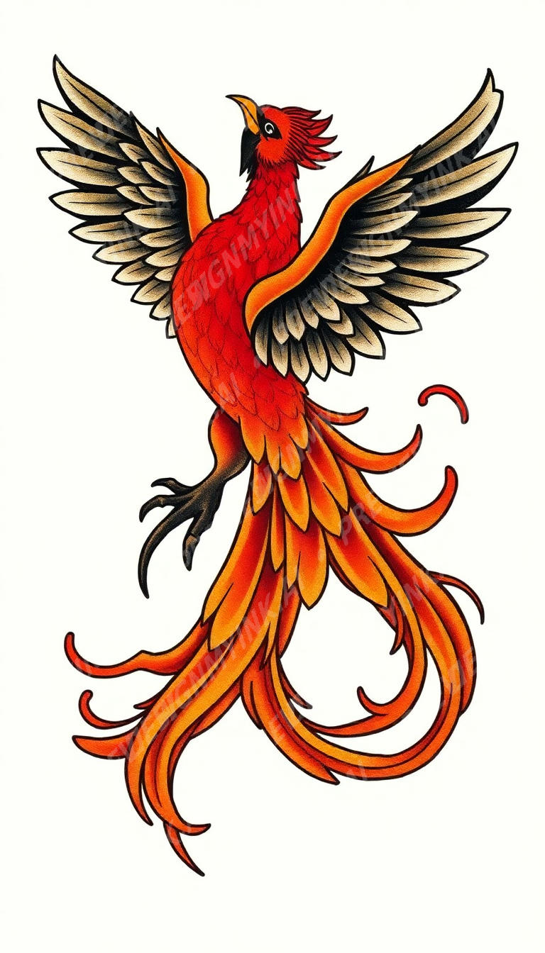 Phoenix tattoo design in the Japanese (Irezumi) style — AI-generated concept 4 by DesignMyInk