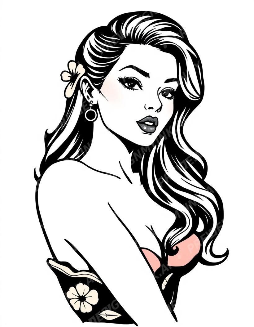 Pin-Up Tattoo — AI tattoo design by DesignMyInk