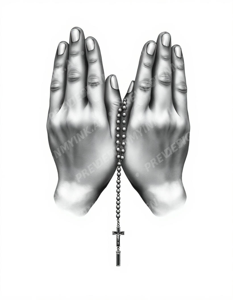 Praying Hands tattoo design in the Black & Grey Realism style — AI-generated concept 2 by DesignMyInk