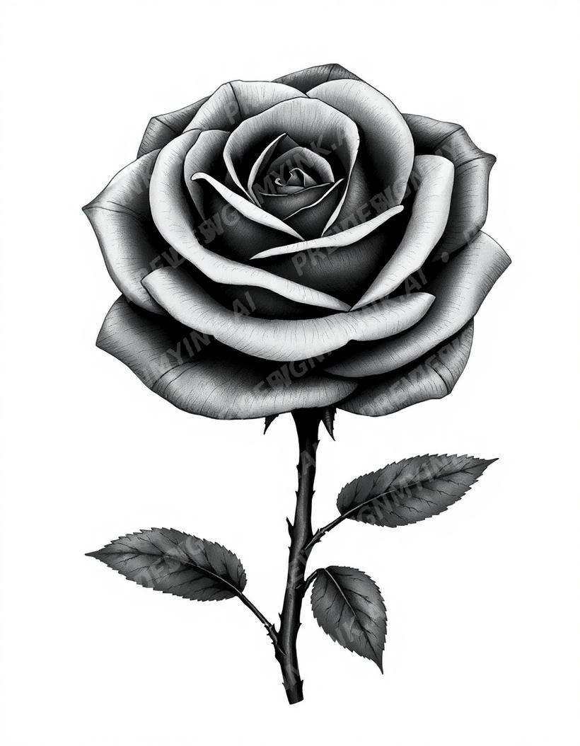 Rose tattoo design in the Black & Grey Realism style — AI-generated concept 4 by DesignMyInk