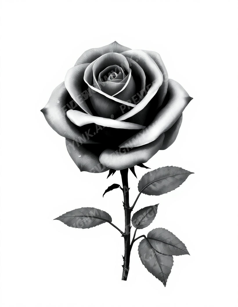 Rose tattoo design in the Black & Grey Realism style — AI-generated concept 6 by DesignMyInk