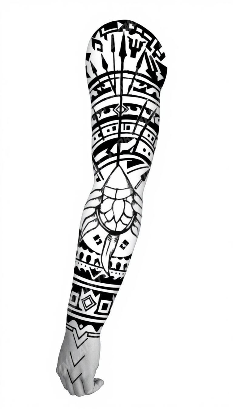 Tribal full sleeve tattoo design in the Polynesian / Samoan style — AI-generated concept by DesignMyInk