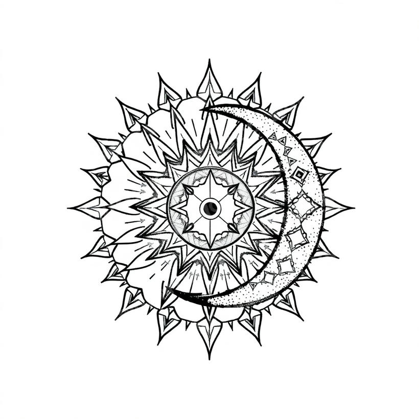 Sun and Moon tattoo design in the Dotwork / Geometric style — AI-generated concept by DesignMyInk