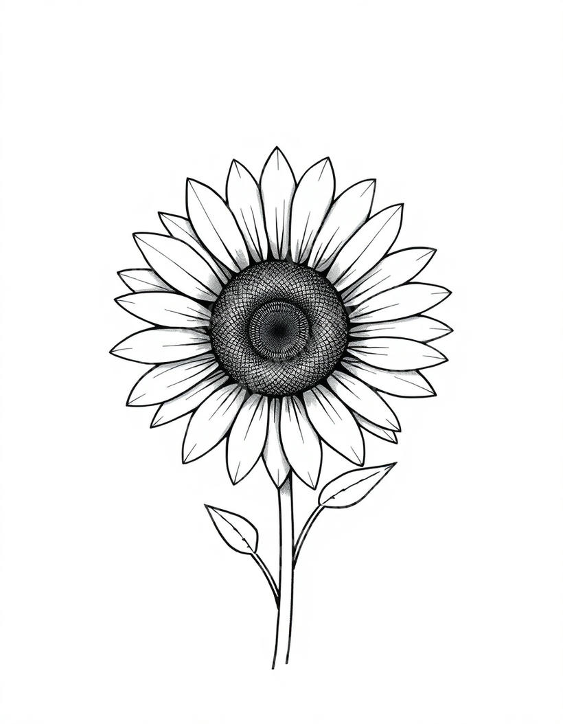 Sunflower tattoo design in the Fine Line style — AI-generated concept 2 by DesignMyInk