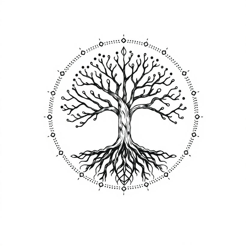 Tree of Life tattoo design in the Dotwork / Geometric style — AI-generated concept by DesignMyInk