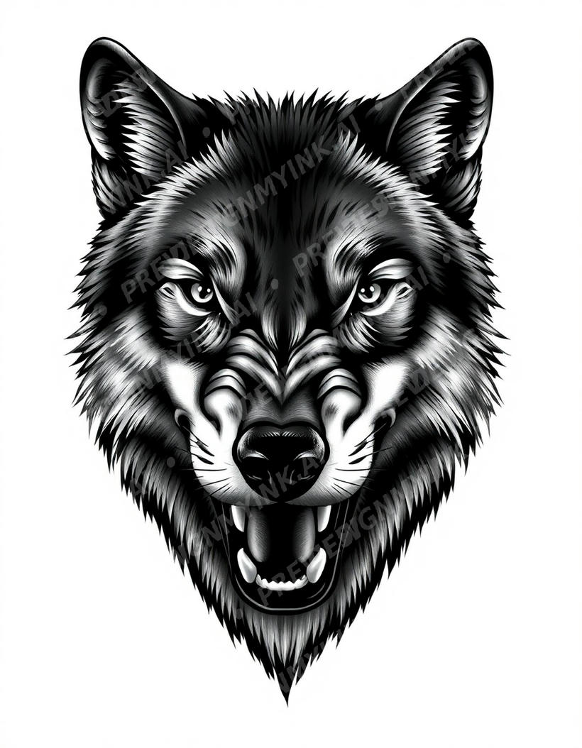 Wolf tattoo design in the Black & Grey Realism style — AI-generated concept 5 by DesignMyInk